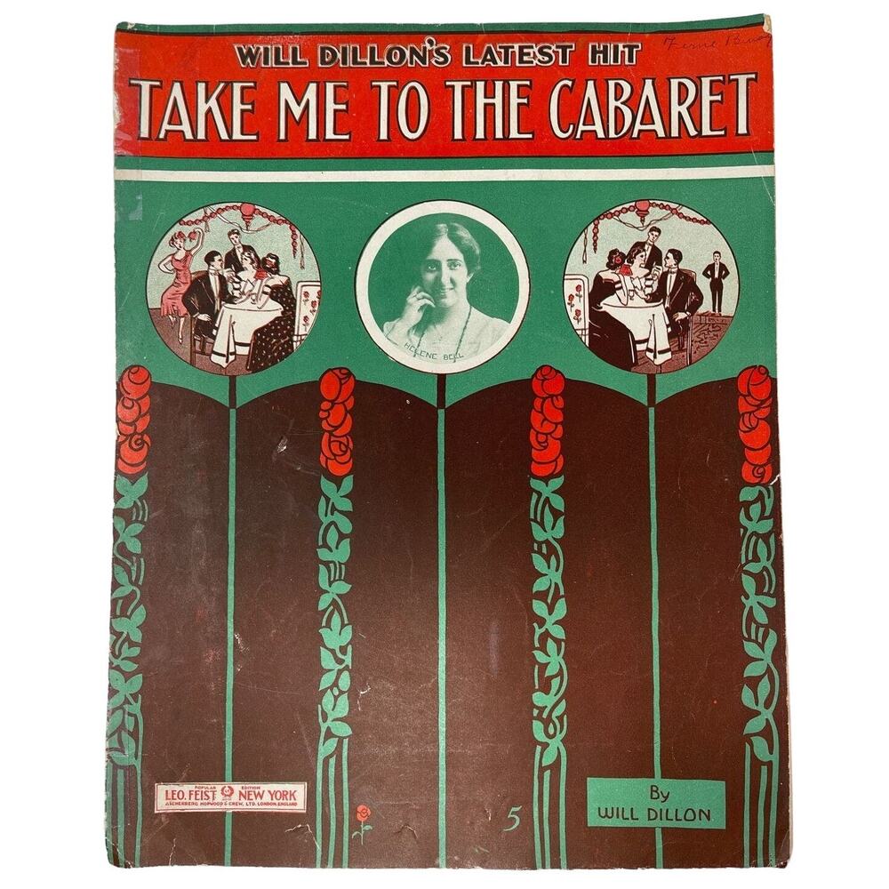 1912 Take Me To The‎ Cabaret Large Sheet Music Will Dillon